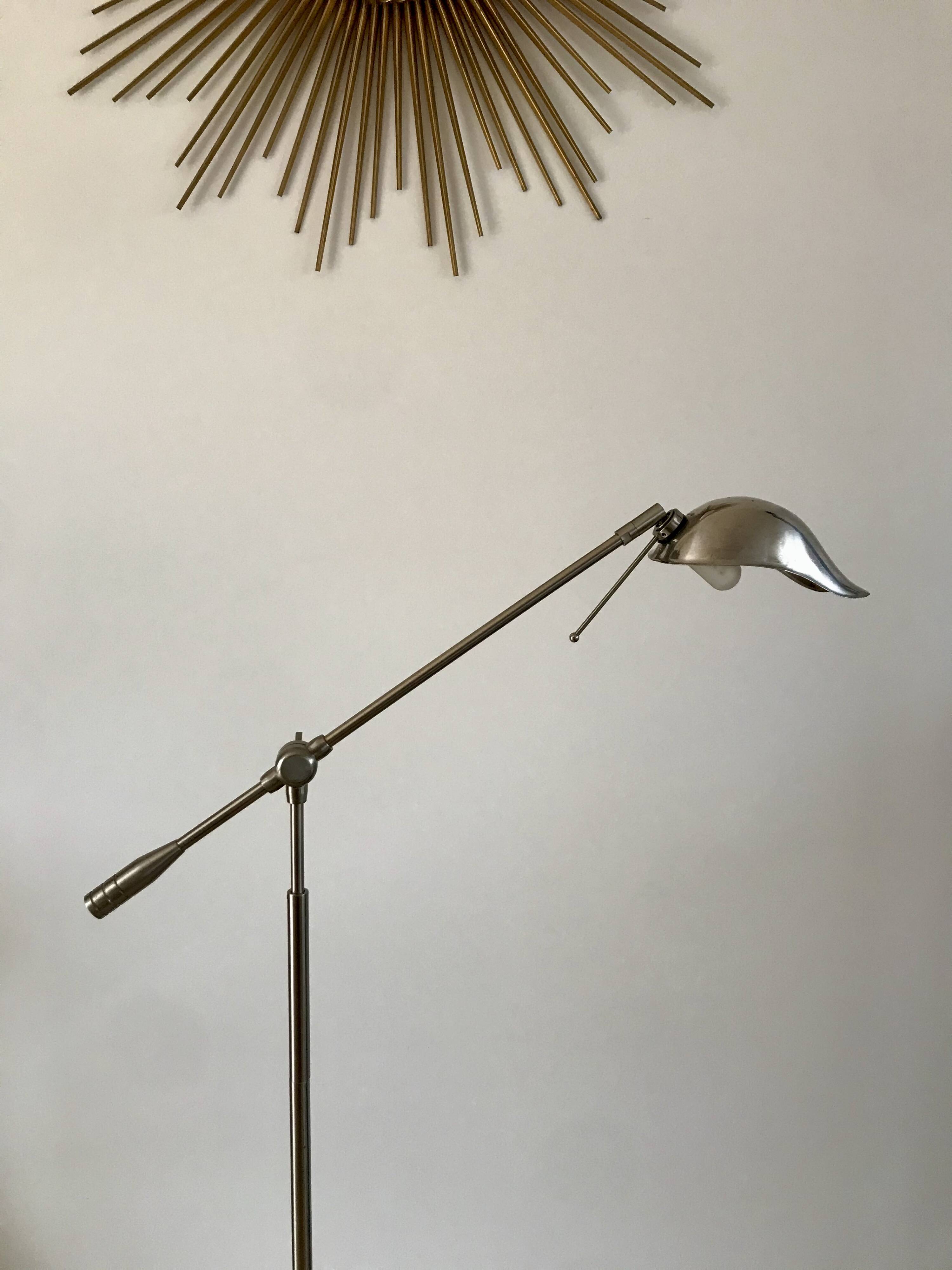 Pivoting brushed aluminum floor lamp from the 70s