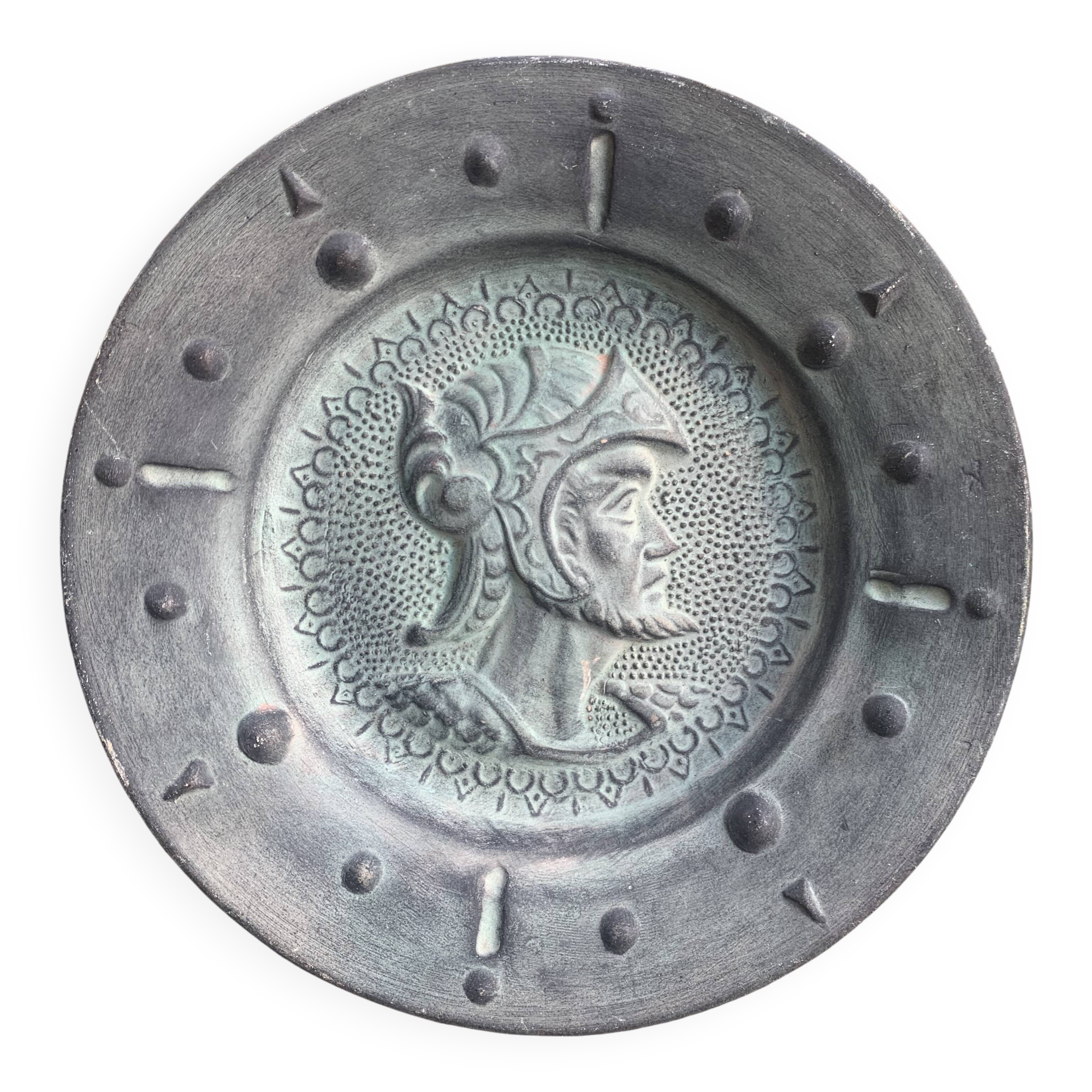 Decorative plate of a Greco-Roman soldier, terracotta, vintage