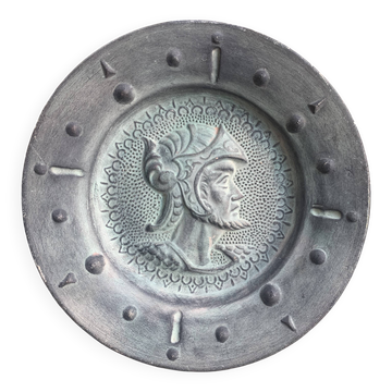 Decorative plate of a Greco-Roman soldier, terracotta, vintage