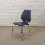 Set of Four Vintage Kitchen Chairs, Night Blue Leatherette with Chrome. 60s