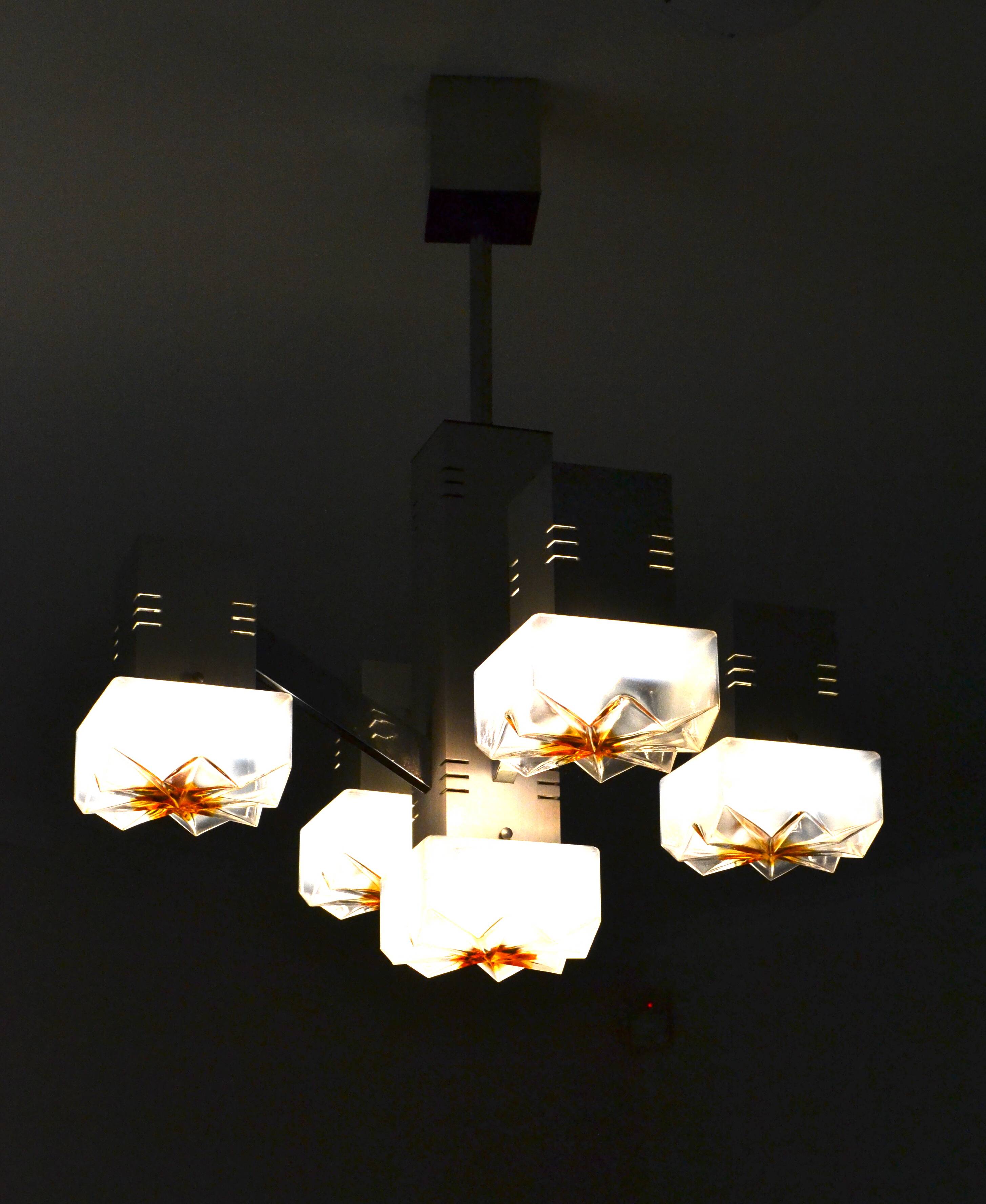 Lustre cubique Sciolari Chrome verre de Murano 60/70s