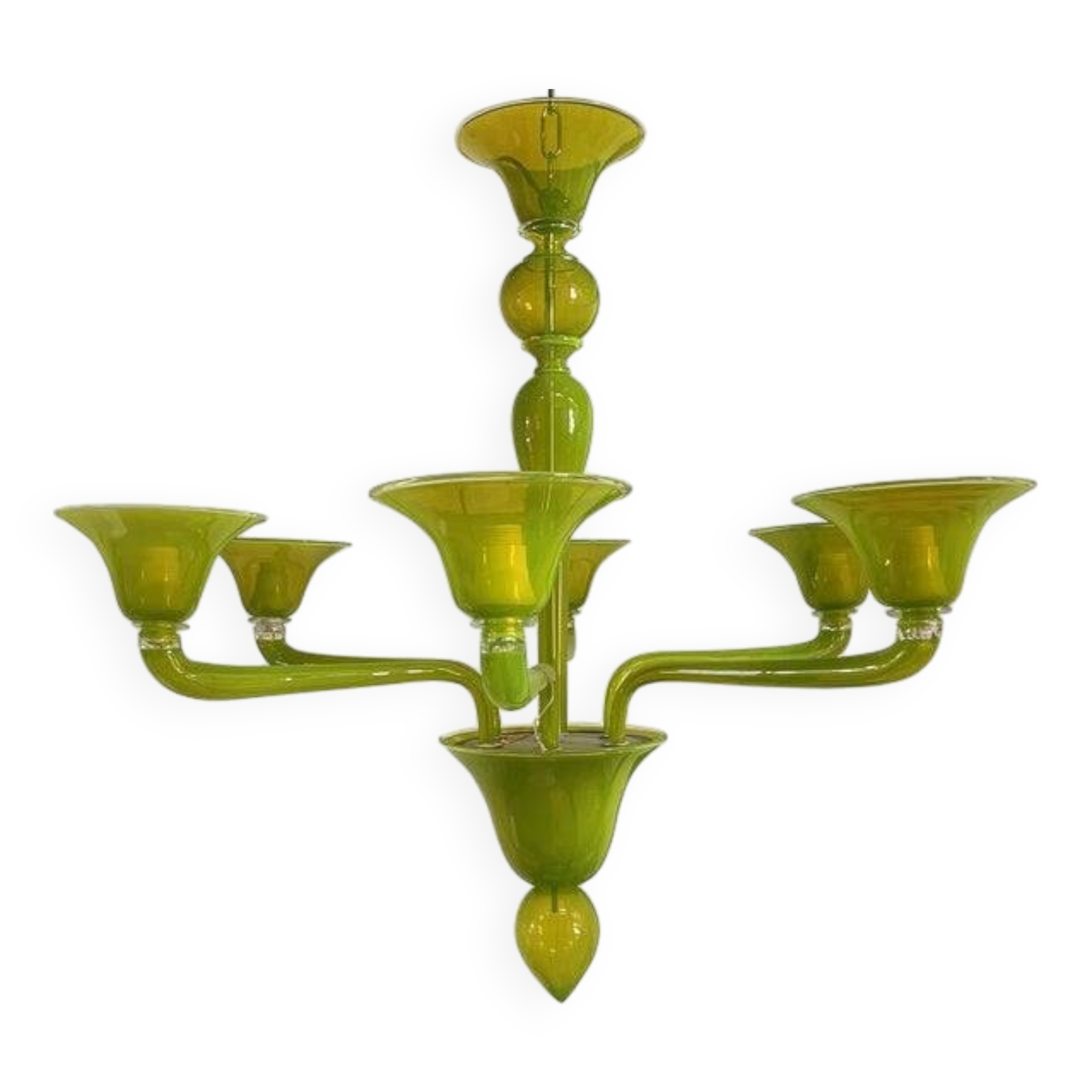 Contemporary Translucent Apple-Green Murano Style Glass Chandelier