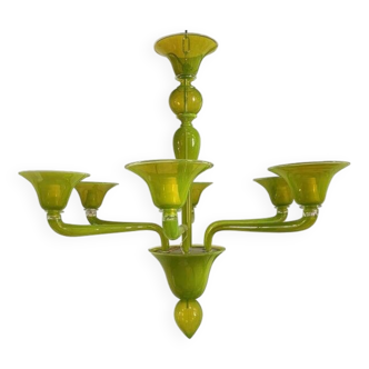 Contemporary Translucent Apple-Green Murano Style Glass Chandelier