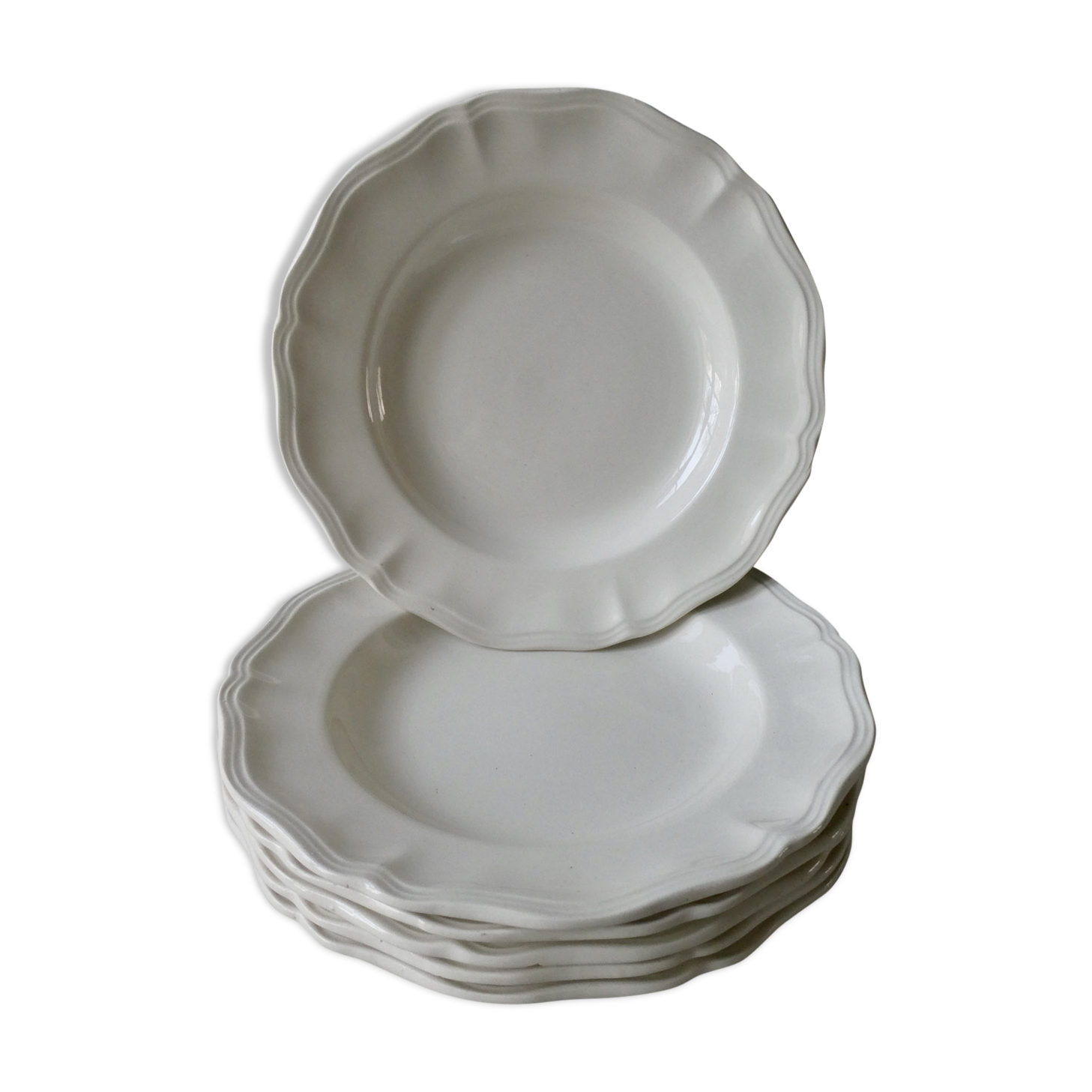Set of 6 hollow plates Digoin Sarreguemines, ivory color