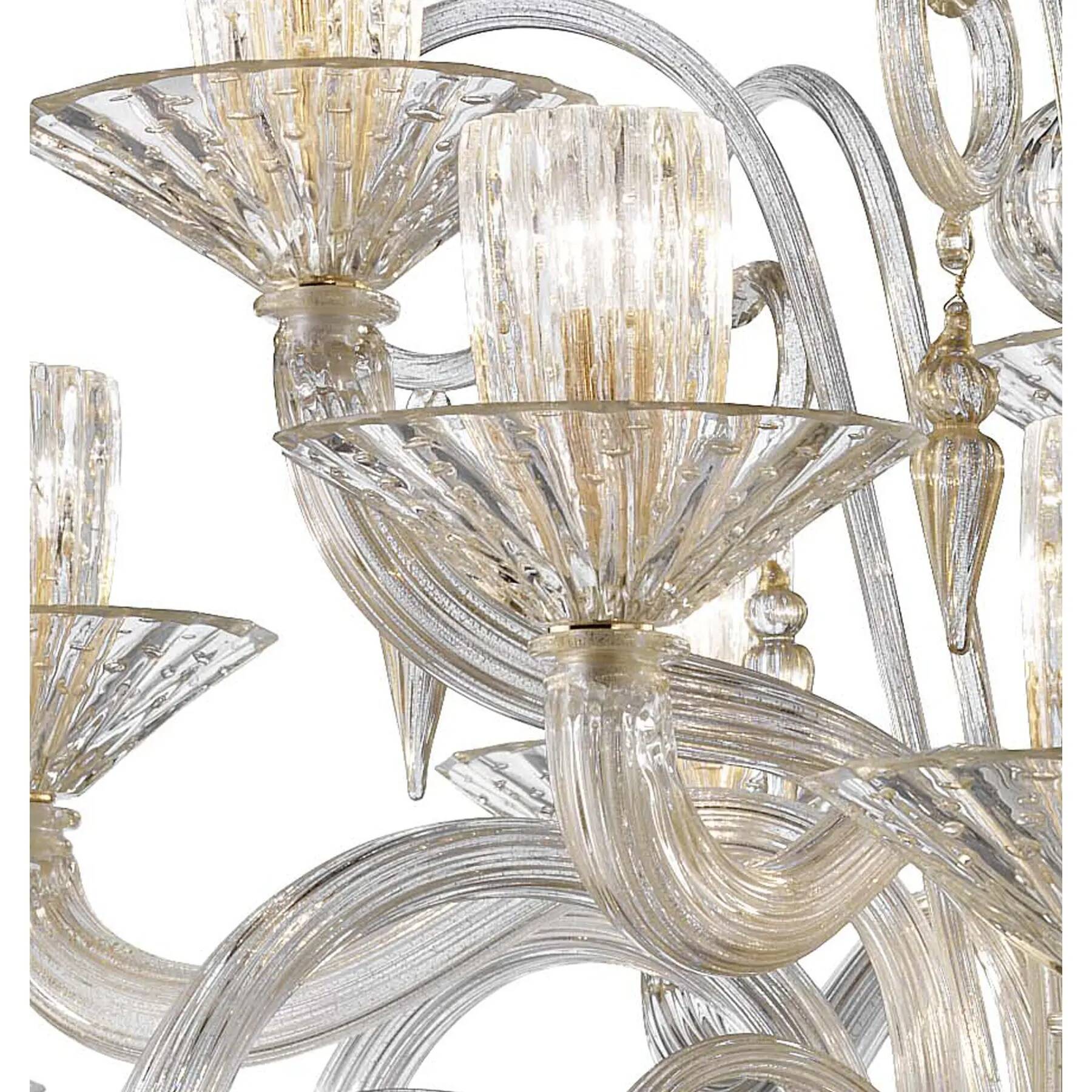 Grand Imperial “Rigadin” Murano Glass Chandelier in Transparent and Gold