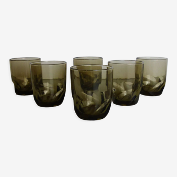 Set of 6 smoked glass water glasses