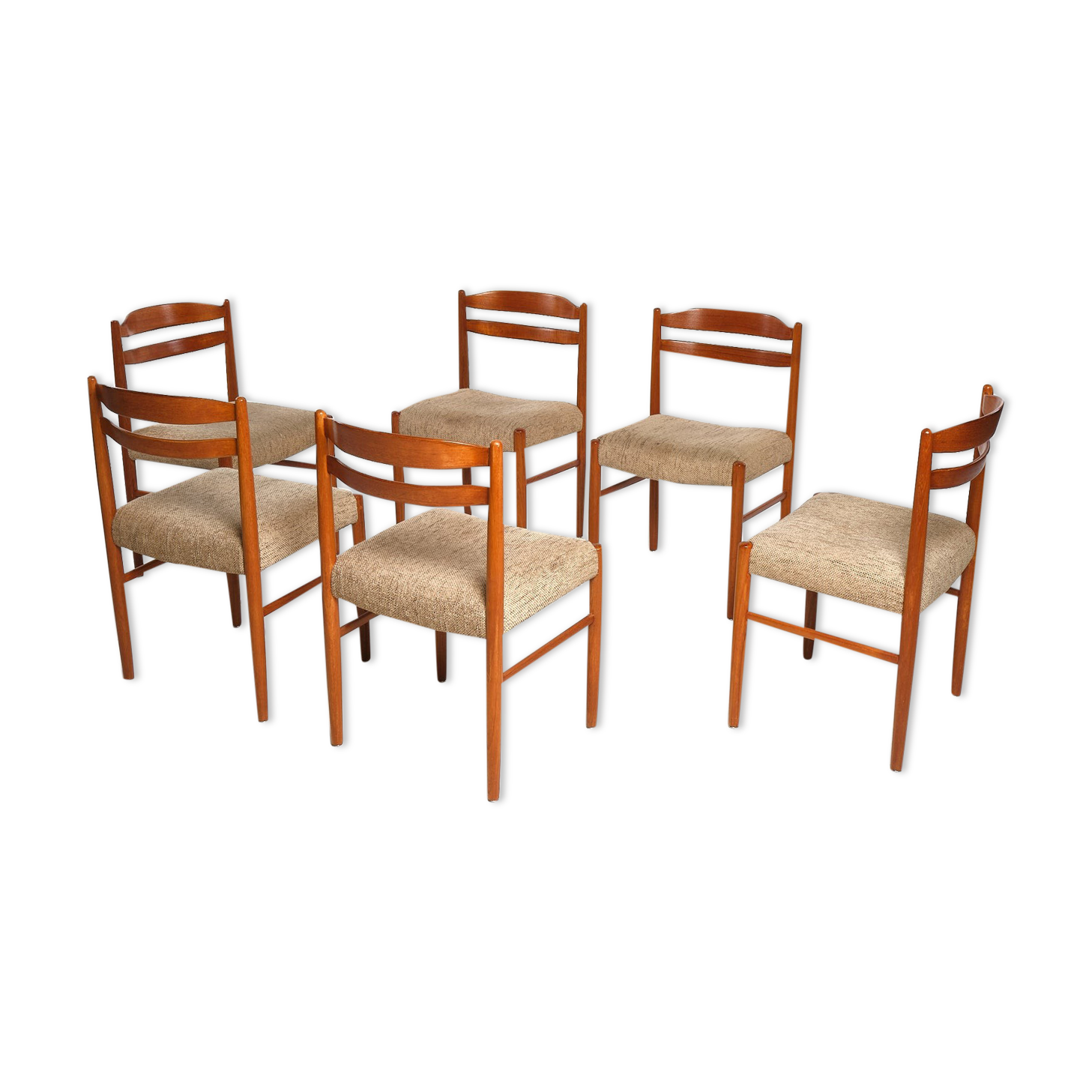 Lot of 6 padded teak dining chairs