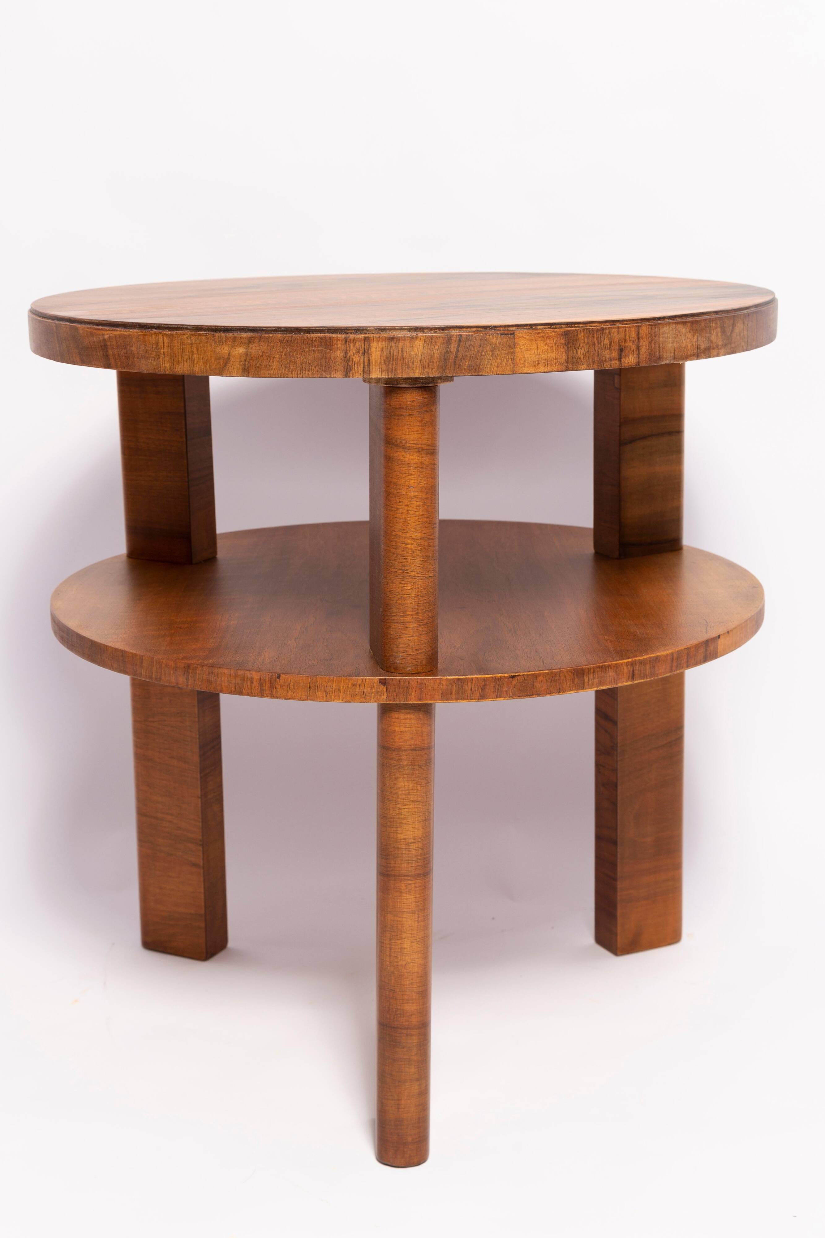 Mid-century modern coffee table, vintage, Art Deco, walnut wood, Poland, 1960s