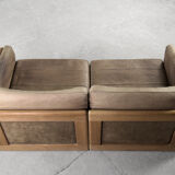 Canapé vintage scandinave en cuir et chêne du milieu du siècle, années 1970