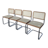 Set of 4 Cesca Chairs Marcel Breuer Design / Light Walnut Cane Chrome Dinin