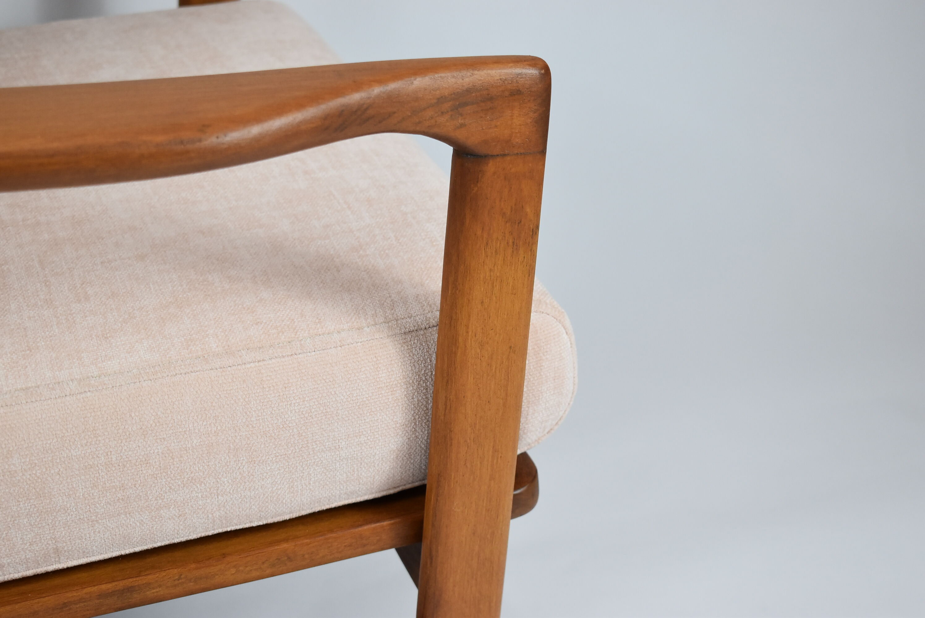 Scandinavian armchair Bączyk, polish icon, restored, powder pink, teak