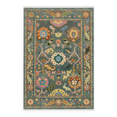 Tapis en laine Oushak noué à la main pour salon, design floral vert, tapis moderne