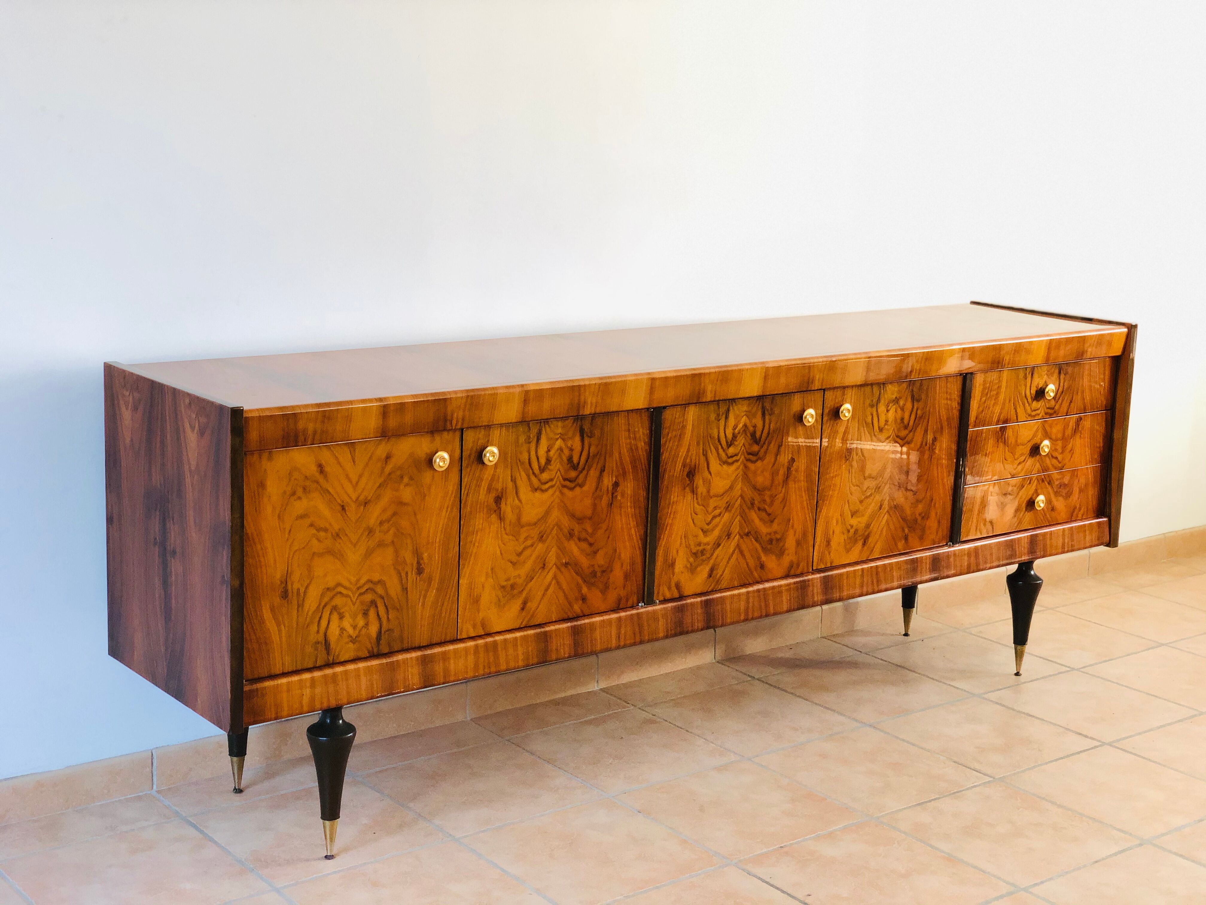 Art deco style in walnut bramble sideboard 1950