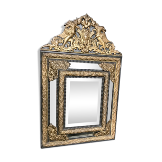 Miroir flamands cuivre et bois 19ème siècle 60x94cm