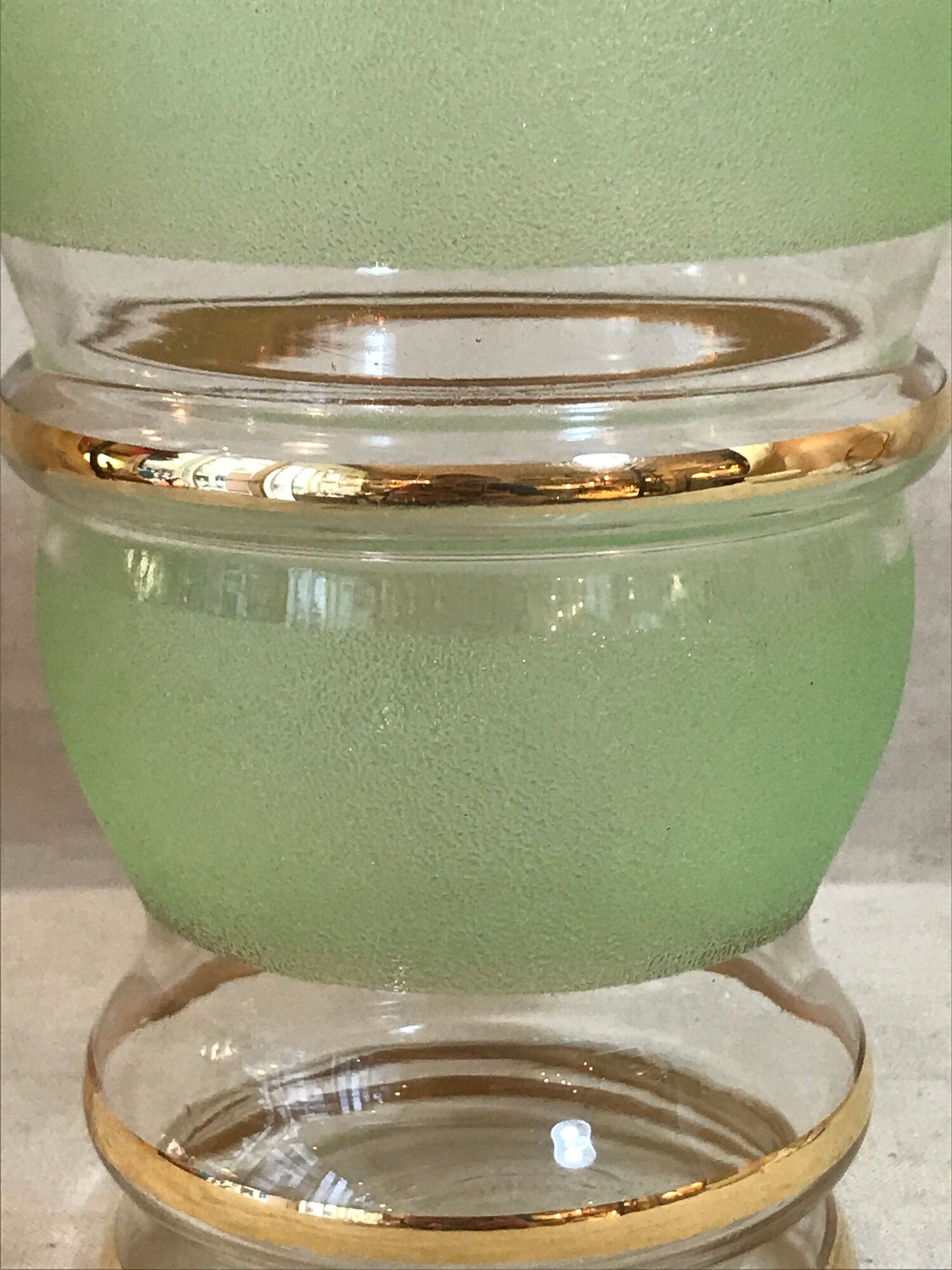 Green granite glass vase and vintage gilding 1950 art deco style