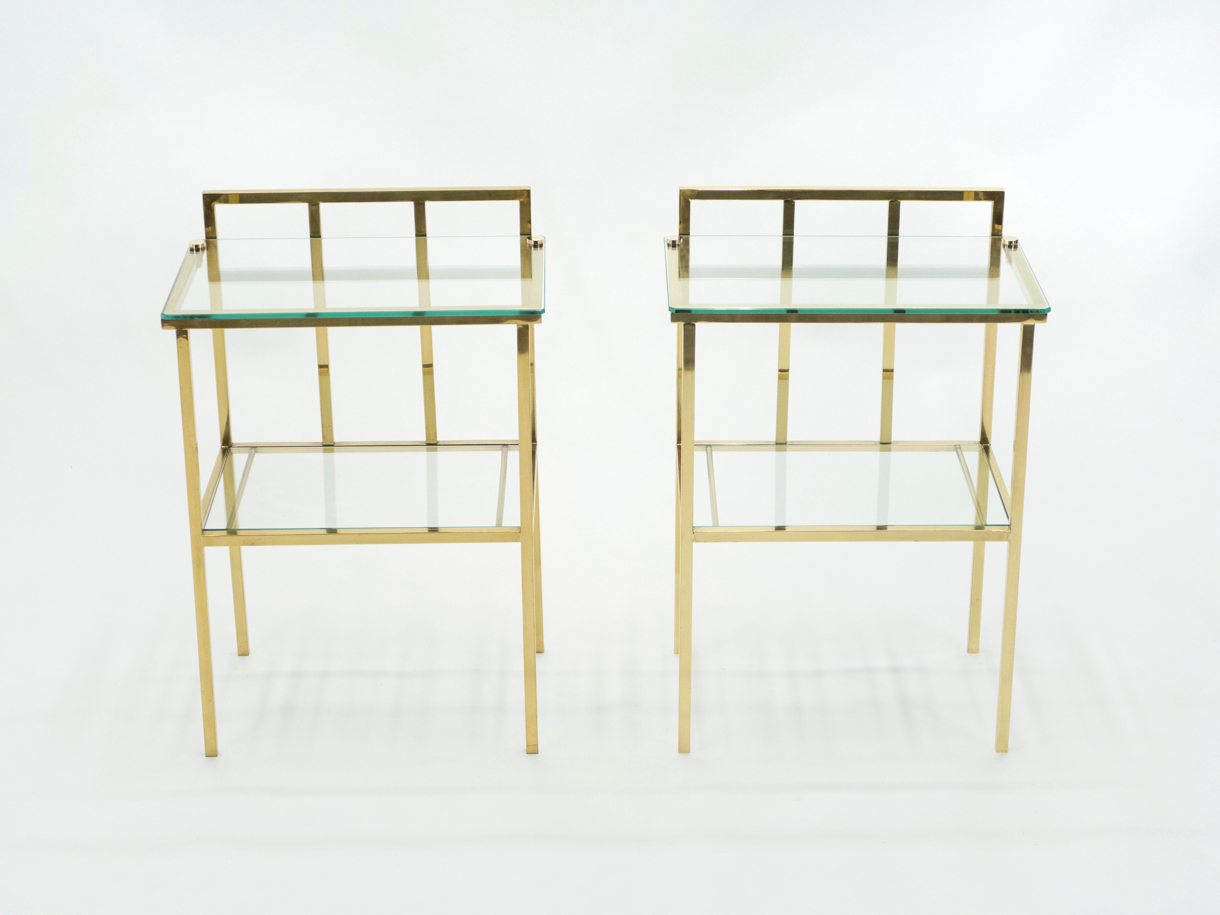Pair of sofa tables in glass and brass 1960s