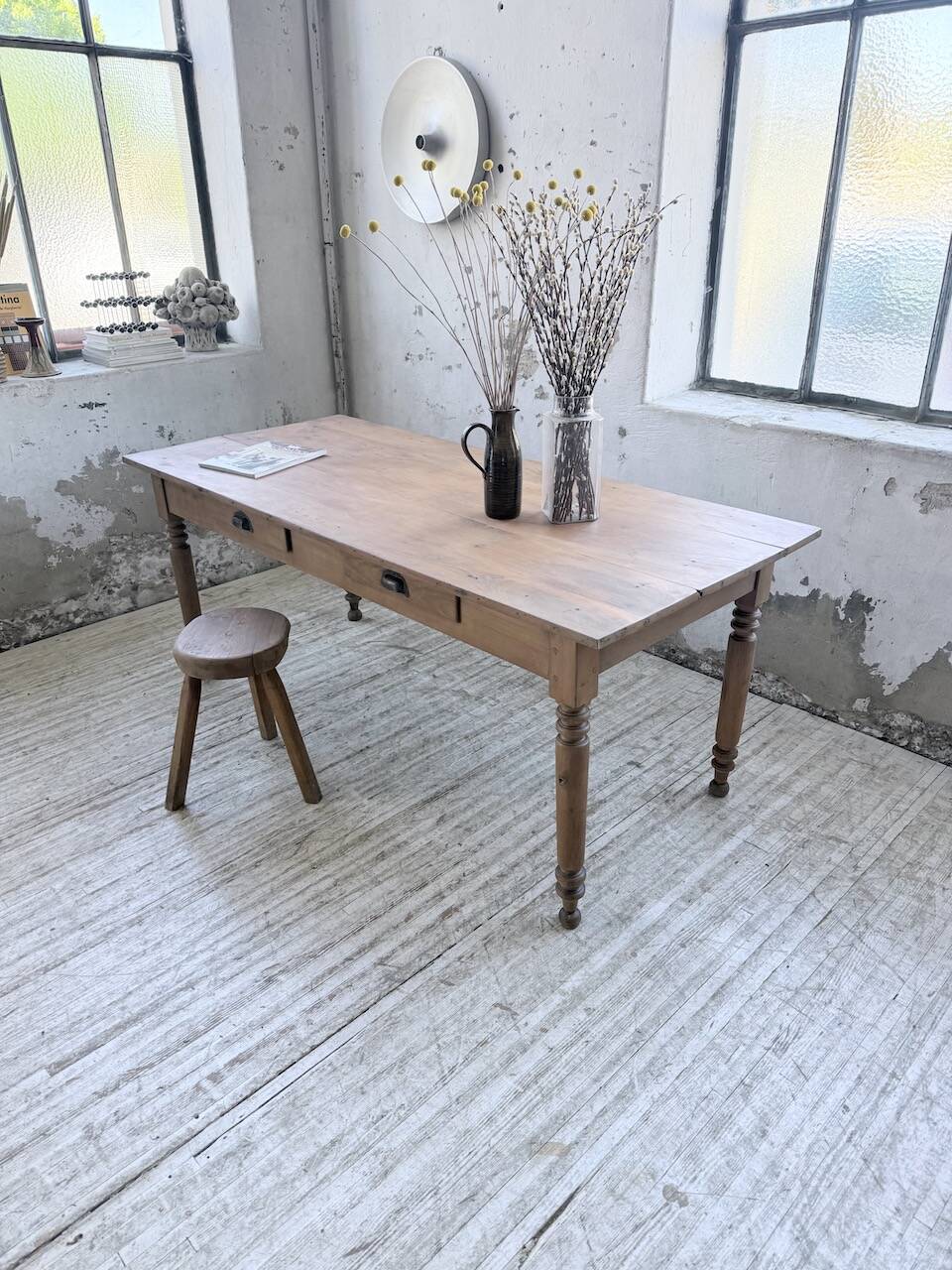 Bistro farmhouse table cherry wood turned legs 180cm