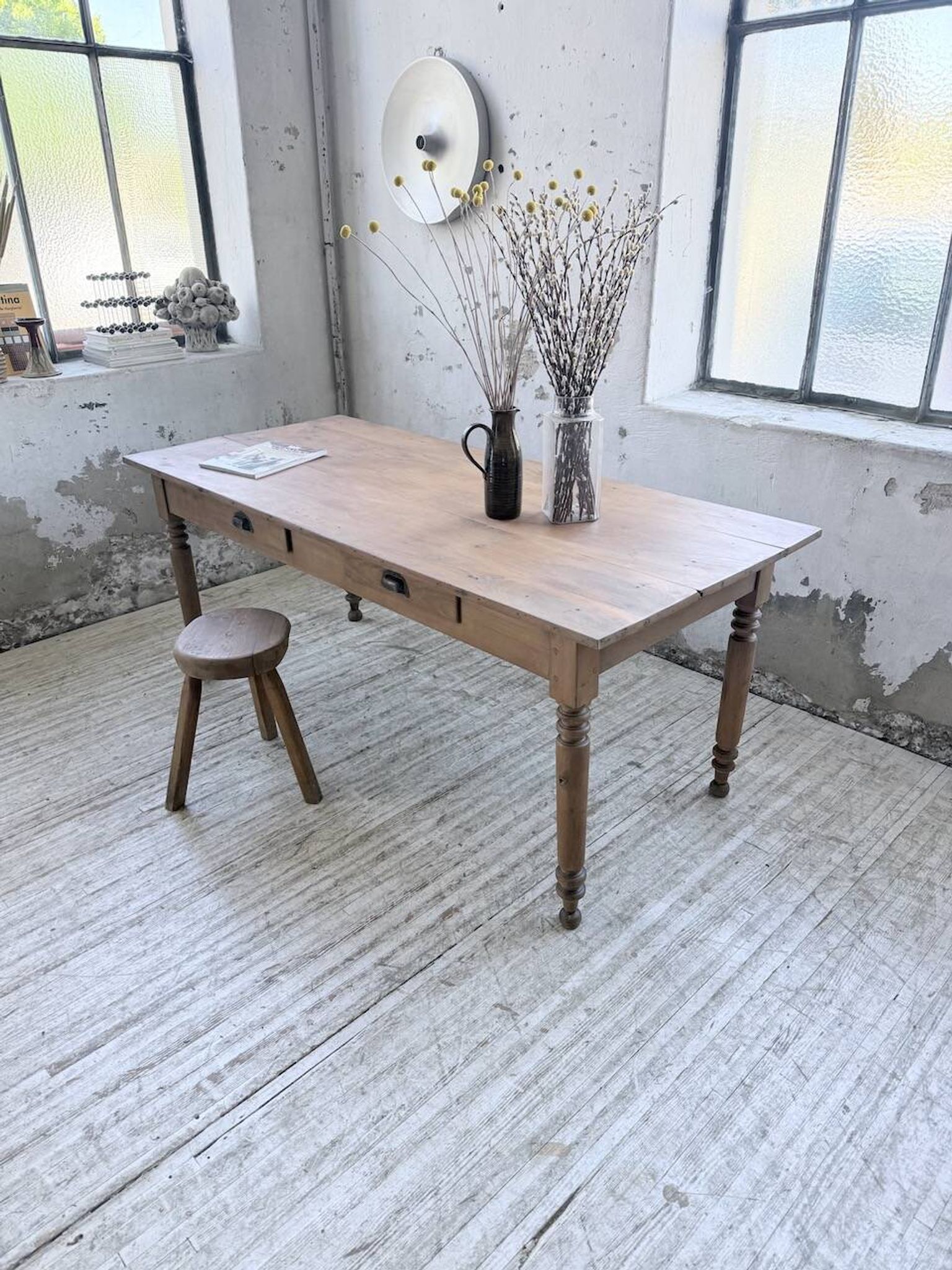 Bistro farmhouse table cherry wood turned legs 180cm