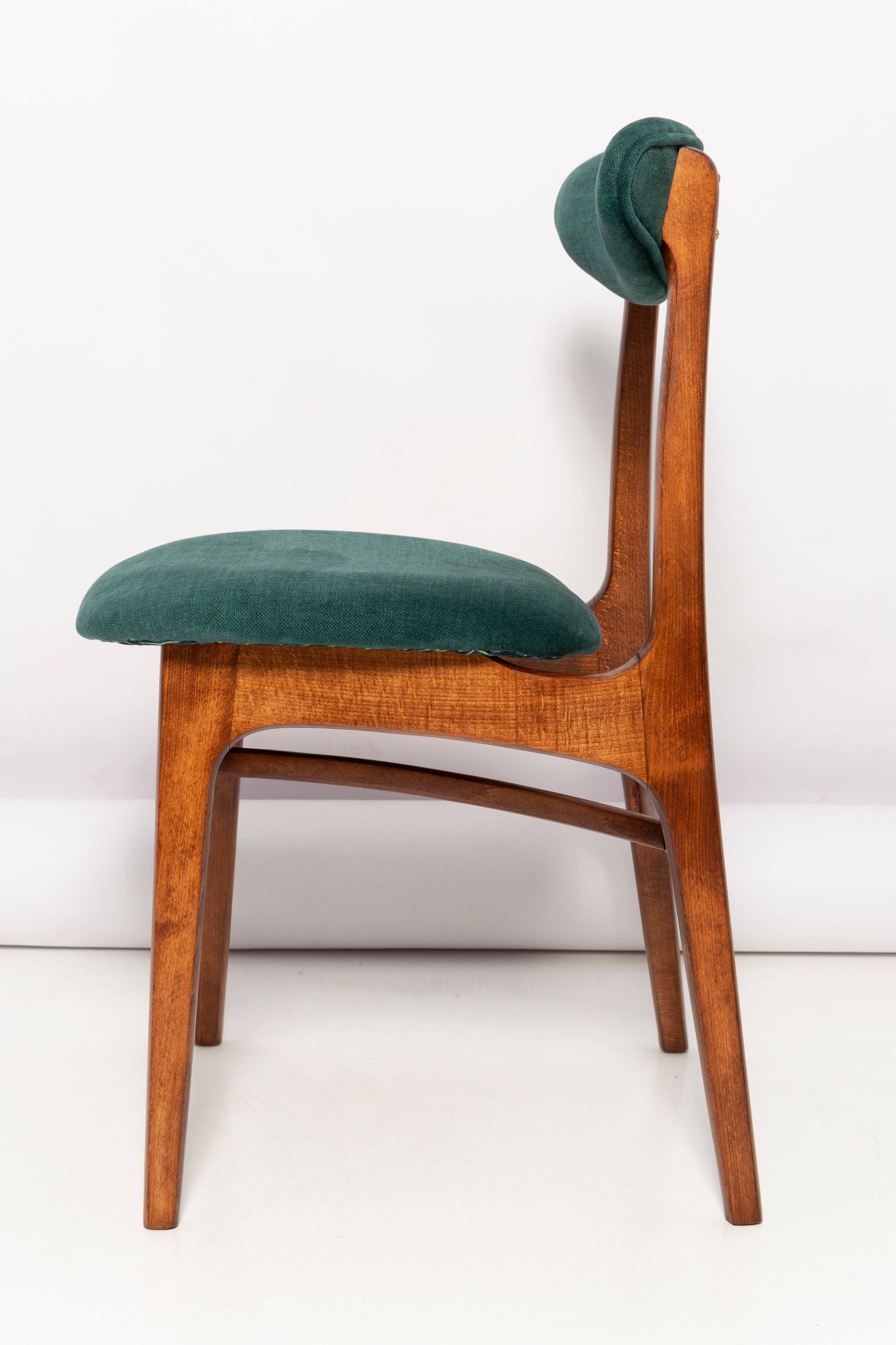 Green velvet Mid-Century chair designed by Rajmund Hałas, Poland, 1960s.