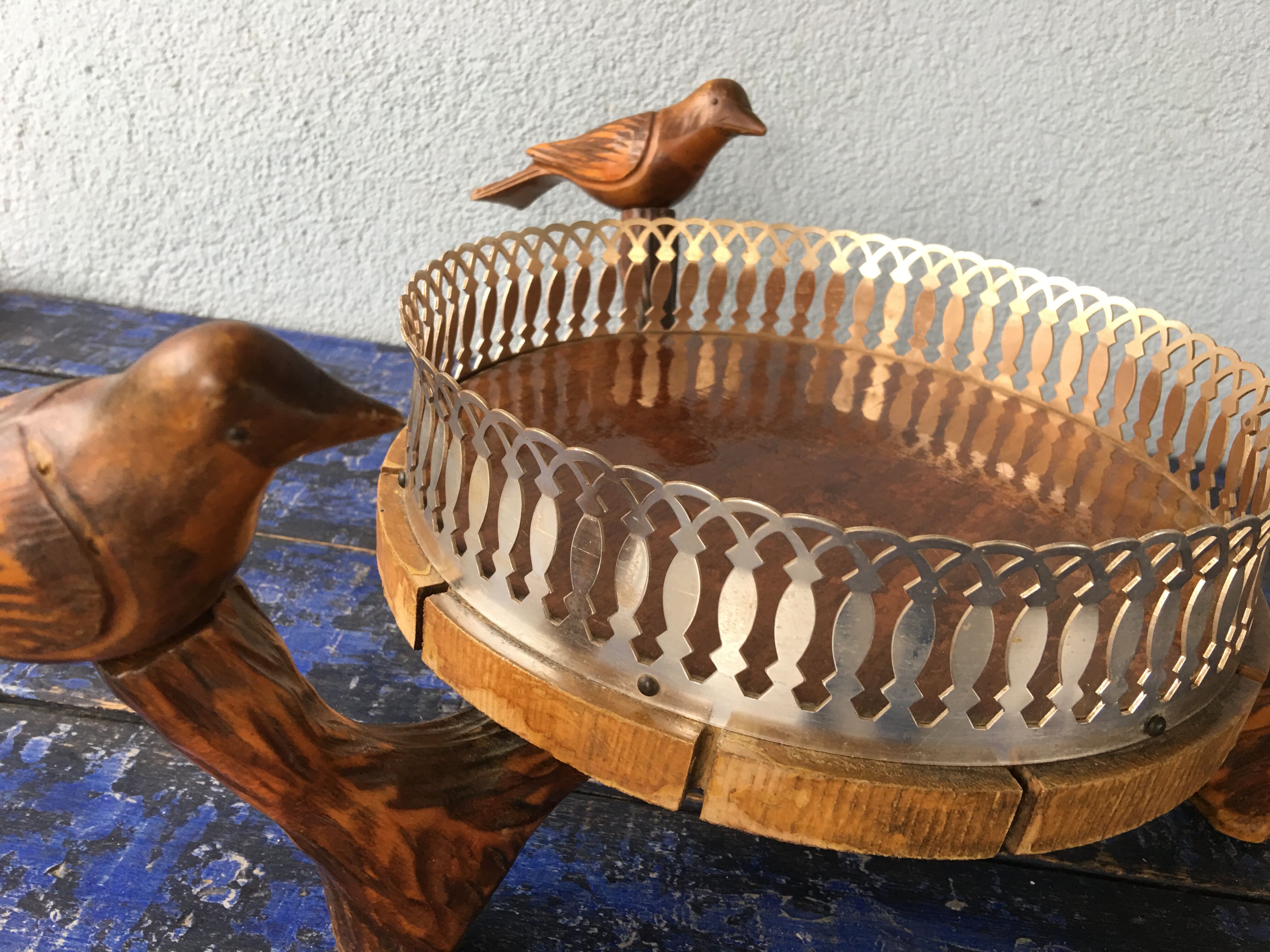 Center table cut, empty pocket, metal wood, vintage 1950