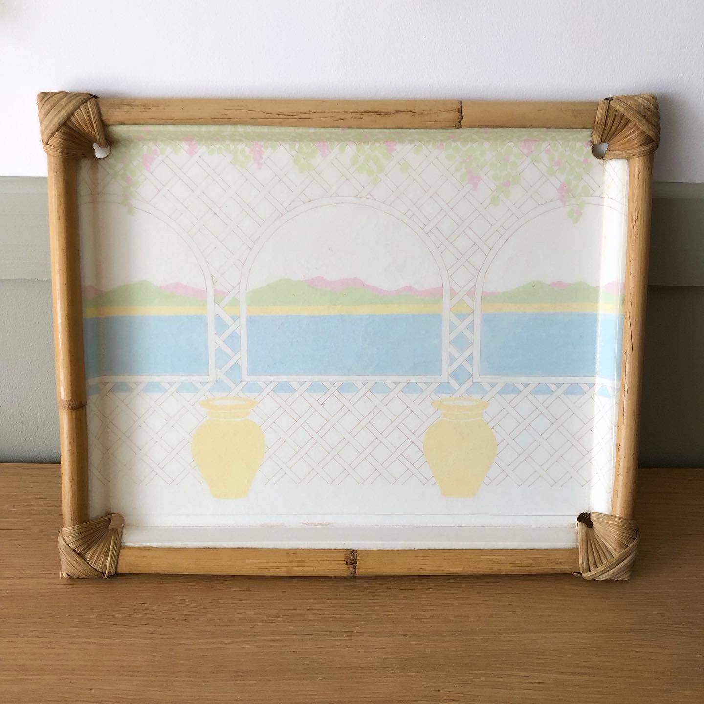 Vintage rattan and resin tray