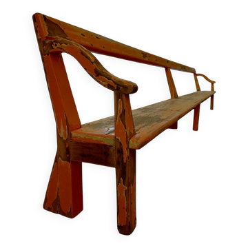 Large antique church bench 268 cm - Unique piece with flaking patina