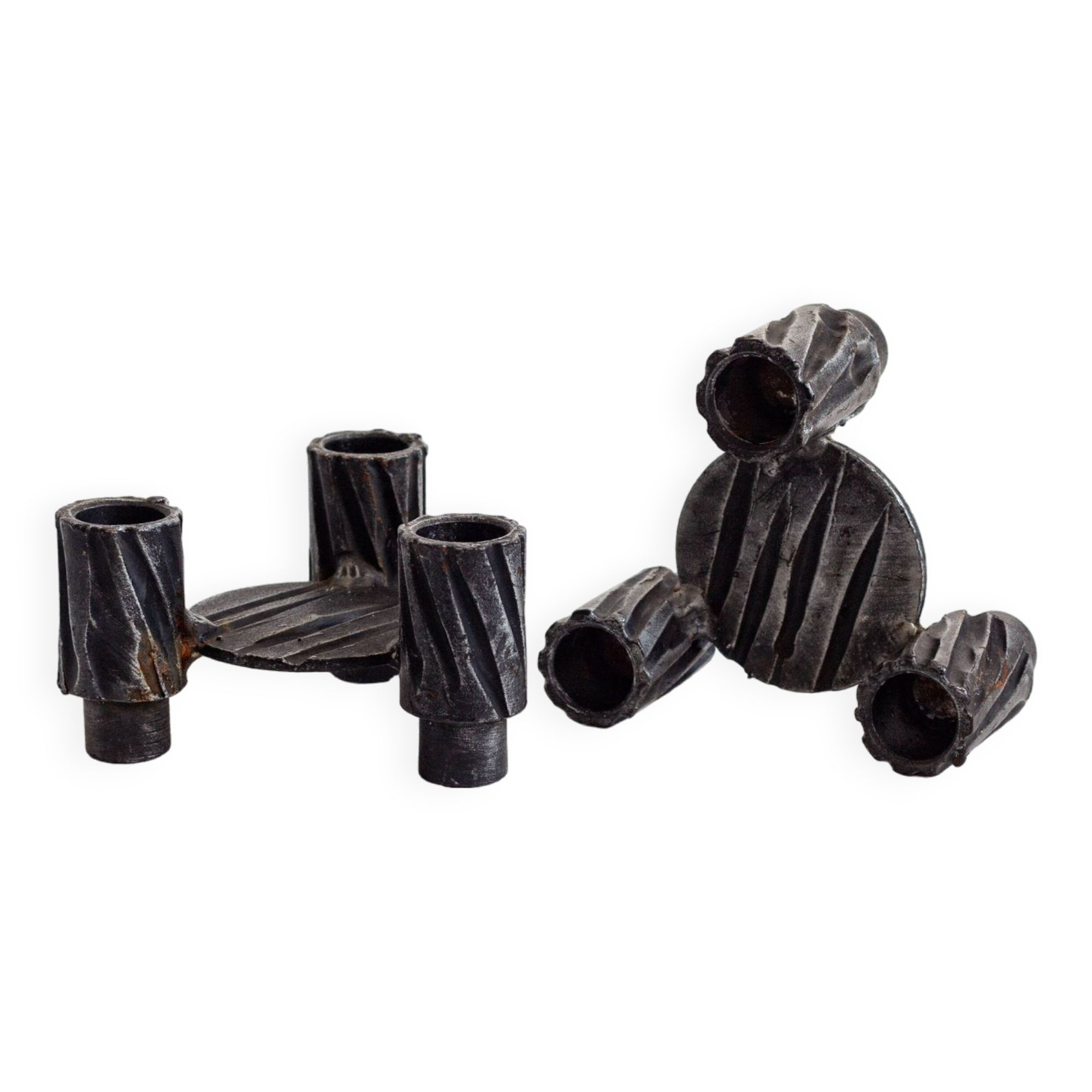 Set of two three-headed candle holders, France, 1960s/70s