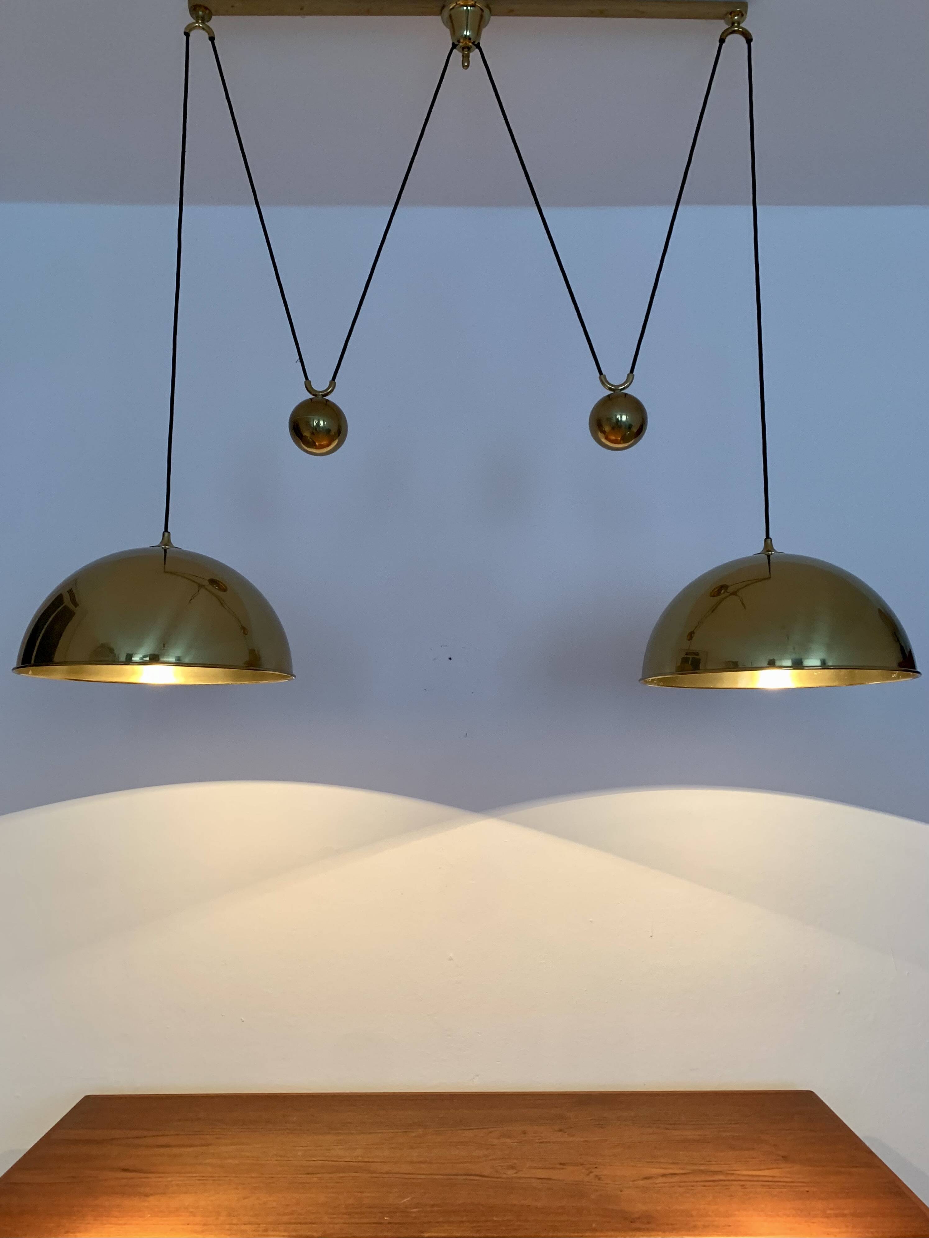 Large Adjustable Double Posa44 Brass Pendant Lamp by Florian Schulz