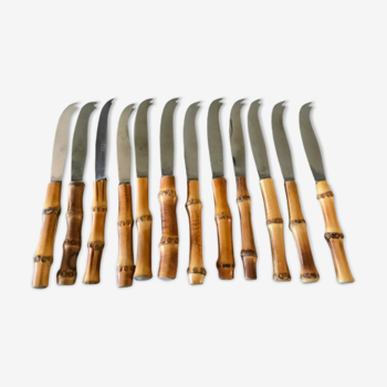 Set of 12 vintage knives bamboo handle cutlery b.j.b in their case