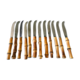 Set of 12 vintage knives bamboo handle cutlery b.j.b in their case