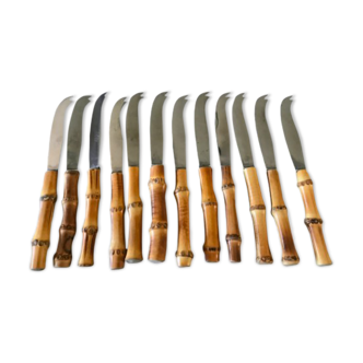 Set of 12 vintage knives bamboo handle cutlery b.j.b in their case