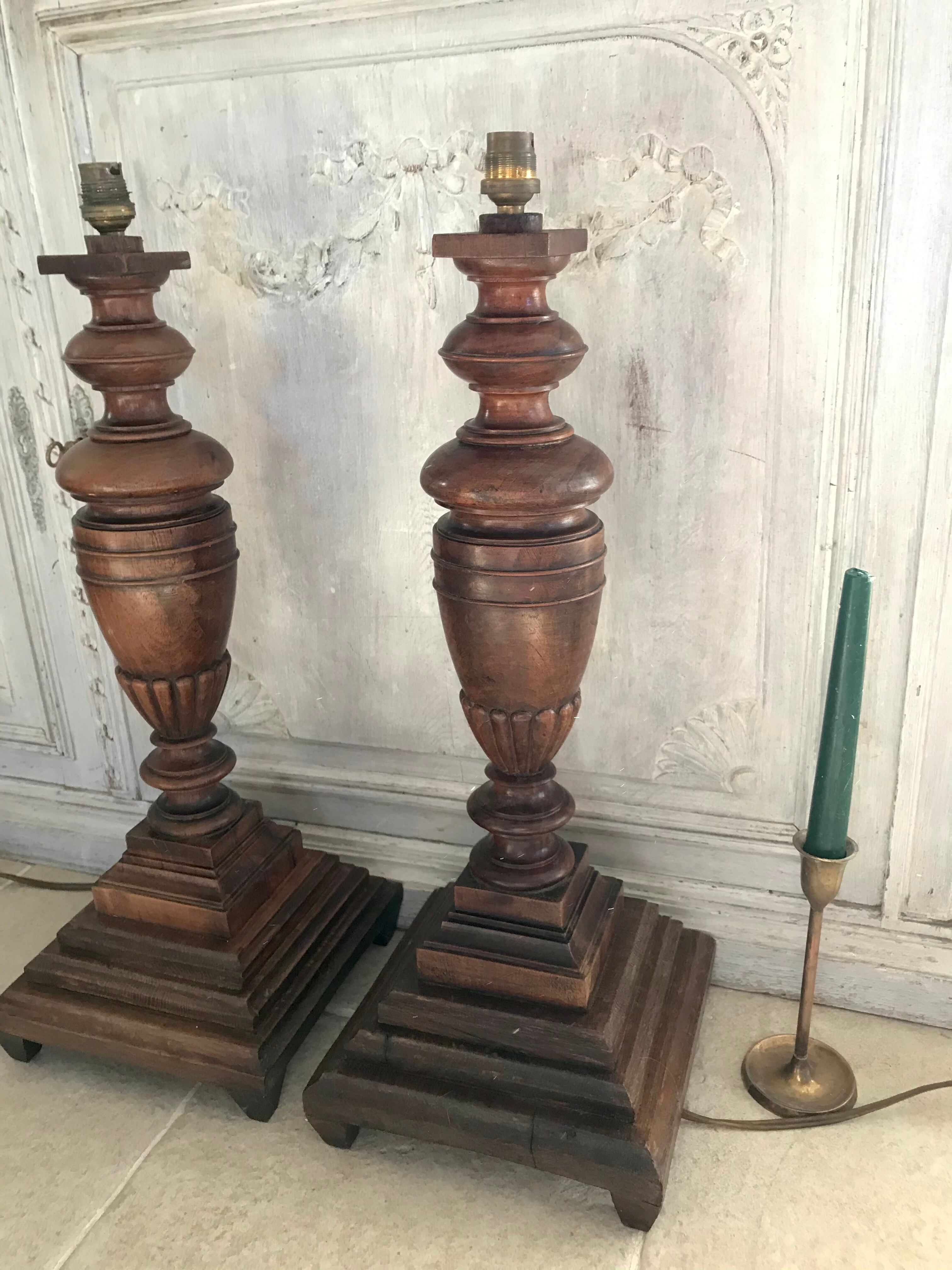 Pair of art deco wooden lamps