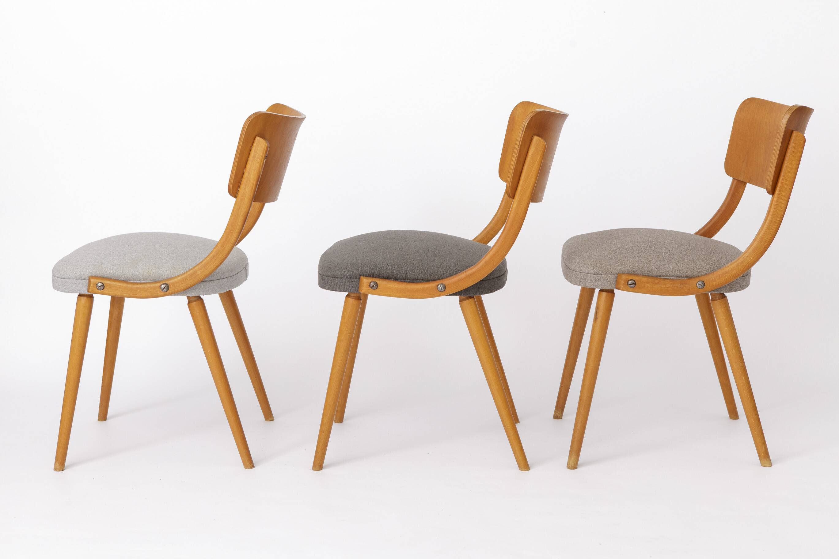 Set of 4 Vintage Bentwood Dining Chairs, 1950s German Mid-Century Beech