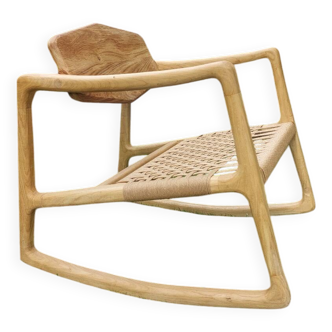 Rocking chair in oak and Danish rope