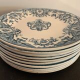 10 plates in old blue earthenware Terre de Fer Léon Graves model Louis XVI 20th century