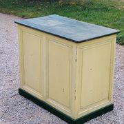 Late 19th century grocery counter in green and yellow patina painted wood