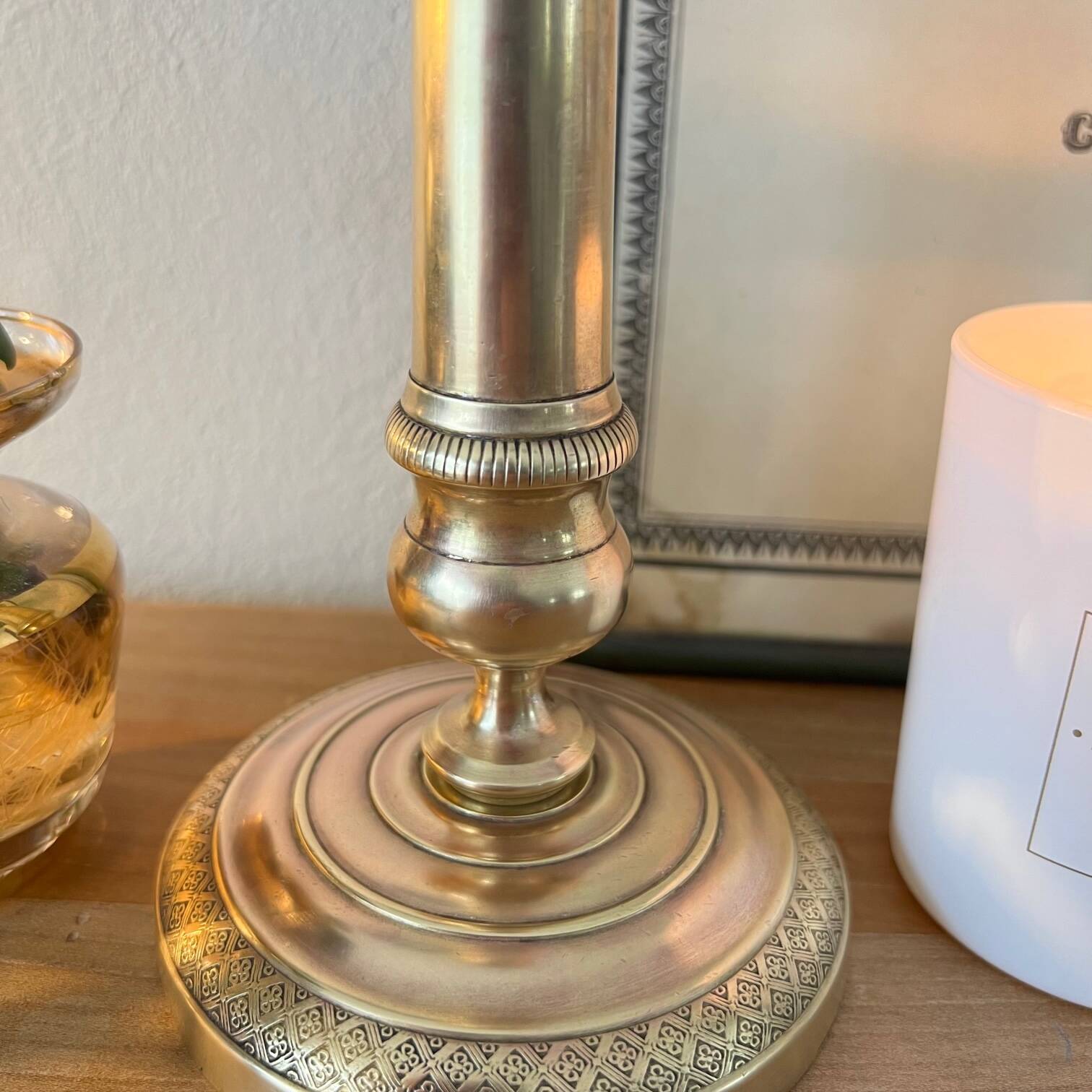 Large chiseled brass candle holder h23 cm