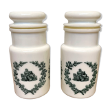 2 opaline glass spice jars