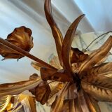 Large lamp, bouquet of vintage anemone flowers, gold metal, Hans Kogl