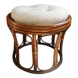 Dark rattan pouf stool with loop cushion