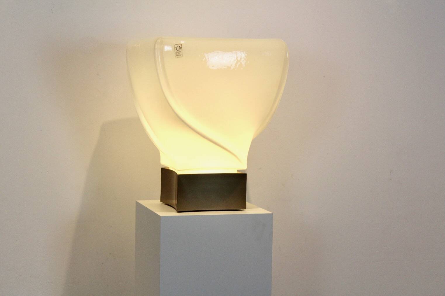 Leucos table lamp, handmade, limited edition in white opalescent glass