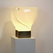 Leucos table lamp, handmade, limited edition in white opalescent glass
