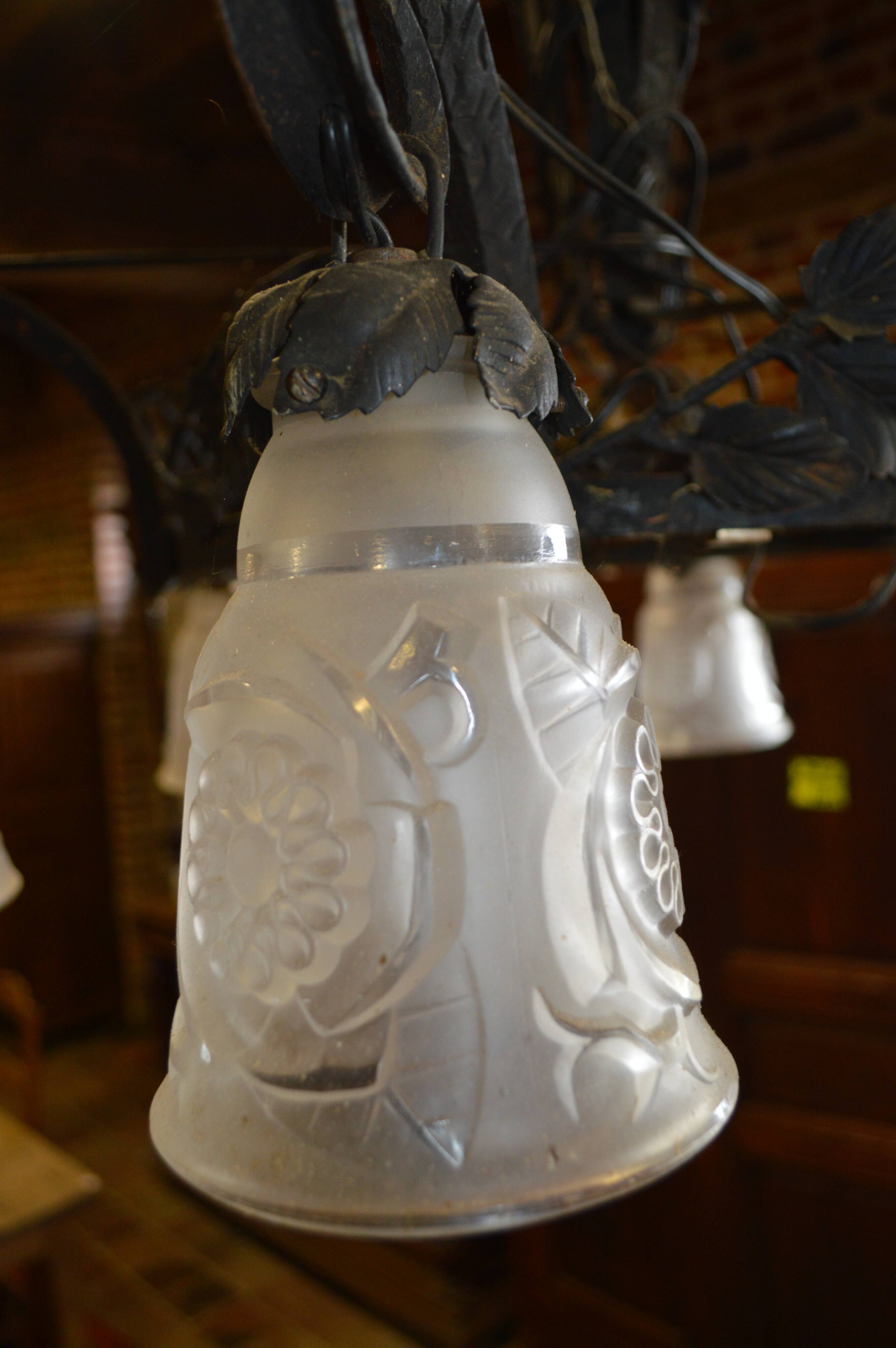 Wrought iron chandelier art deco style with floral décor