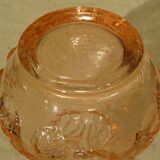 Pink molded pressed glass vase decorated with hazel foliage