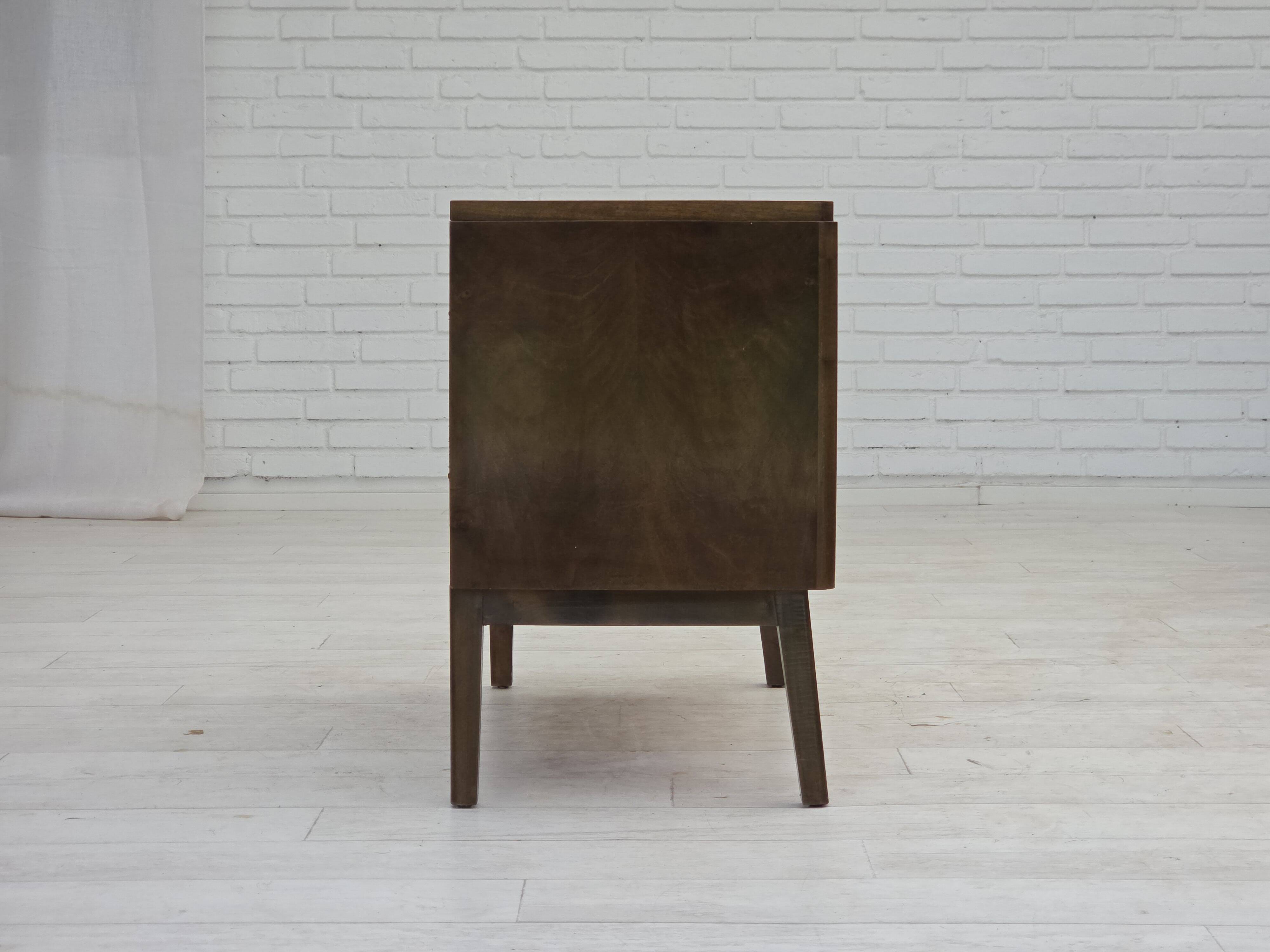 1960s, Danish radio/TV commode, laqered ash wood, wood marquetry door.