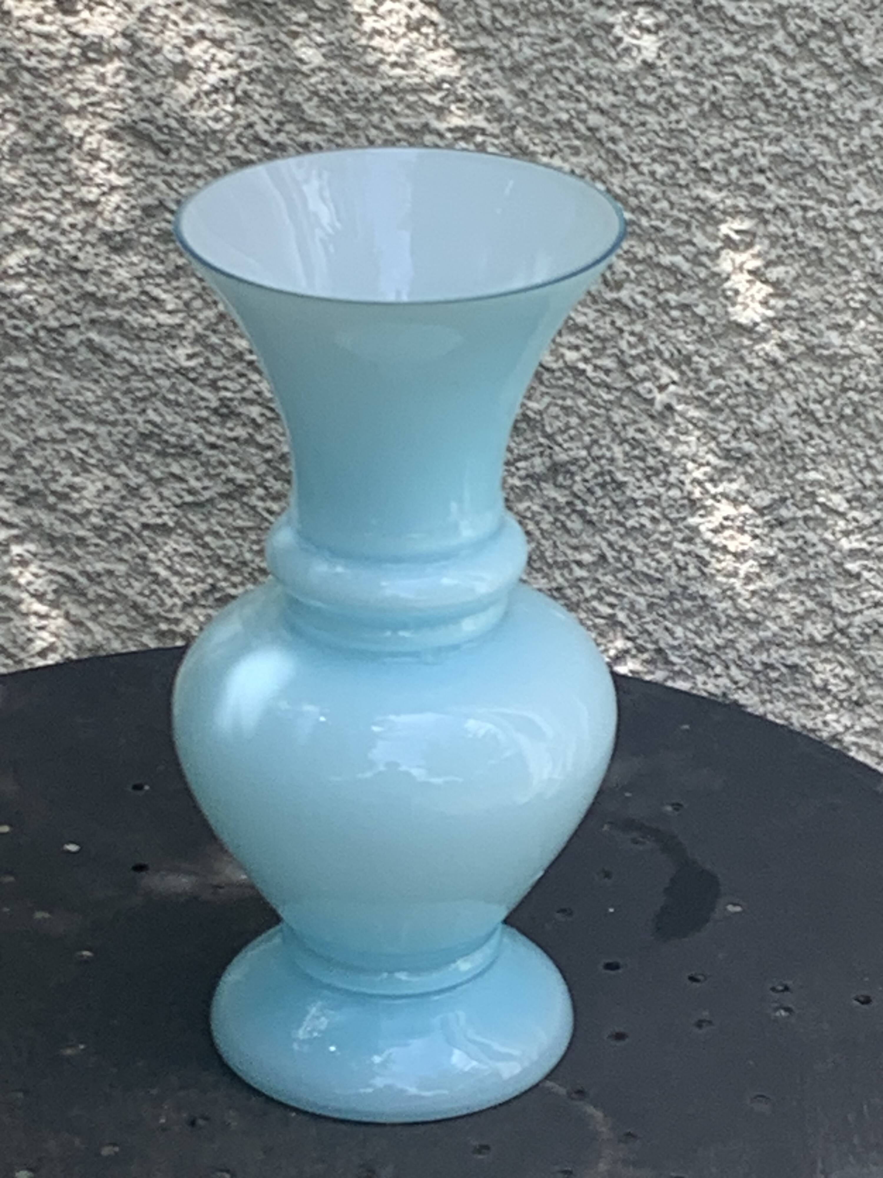 Large vintage pastel blue opaline vase