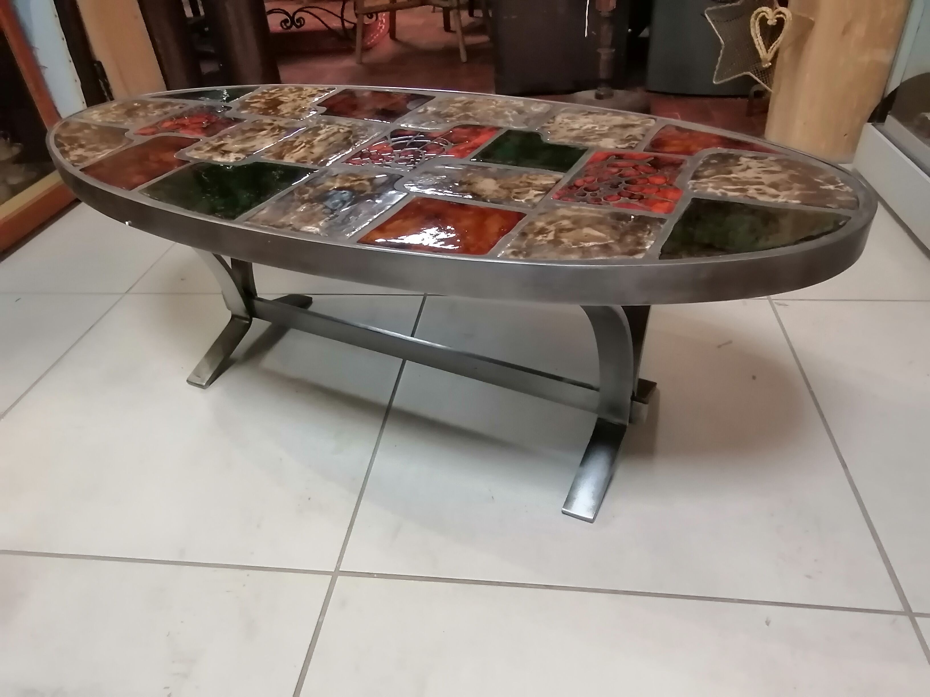 Vintage ceramic steel coffee table