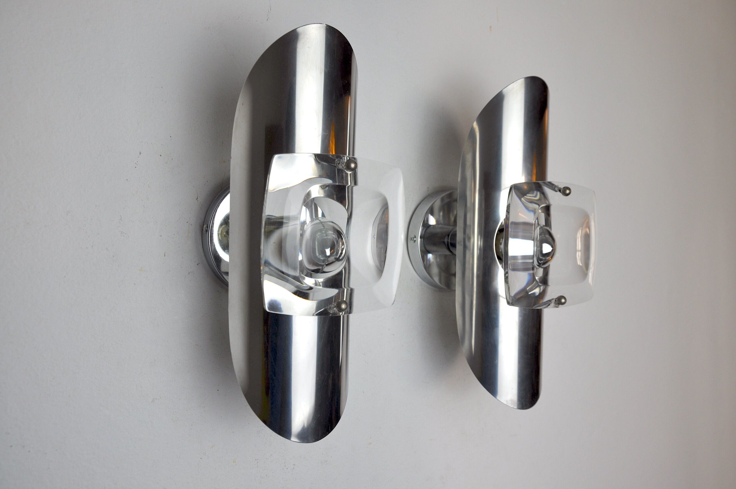 Pair of oscar torlasco wall lights, murano glass, italy, 1970