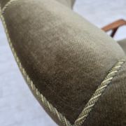 1960s, Danish highback armchair, furniture velour, oak wood.