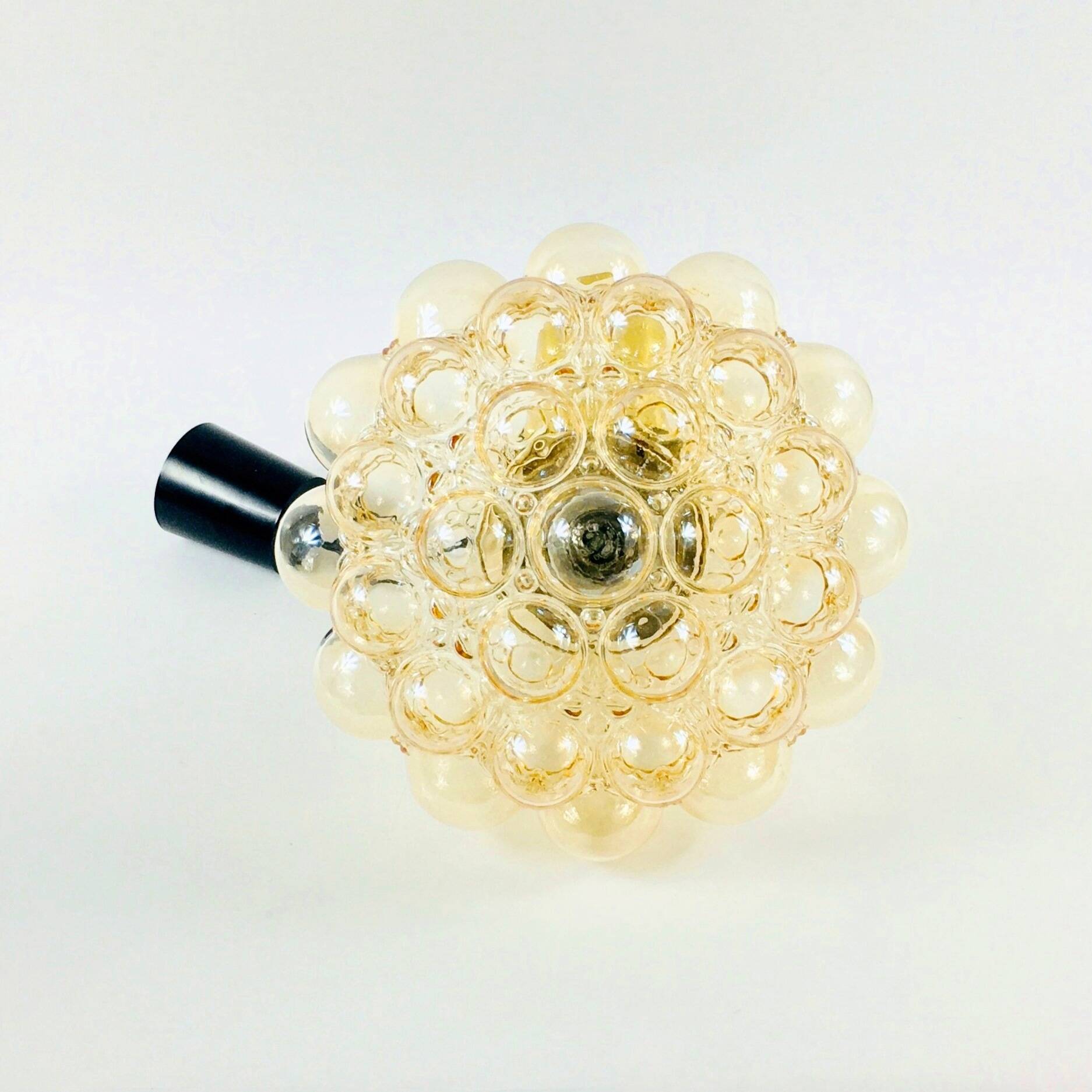 Large Mid-Century Amber Bubble Glass Ceiling Light by Helena Tynell for Limburg, Germany, 1960s